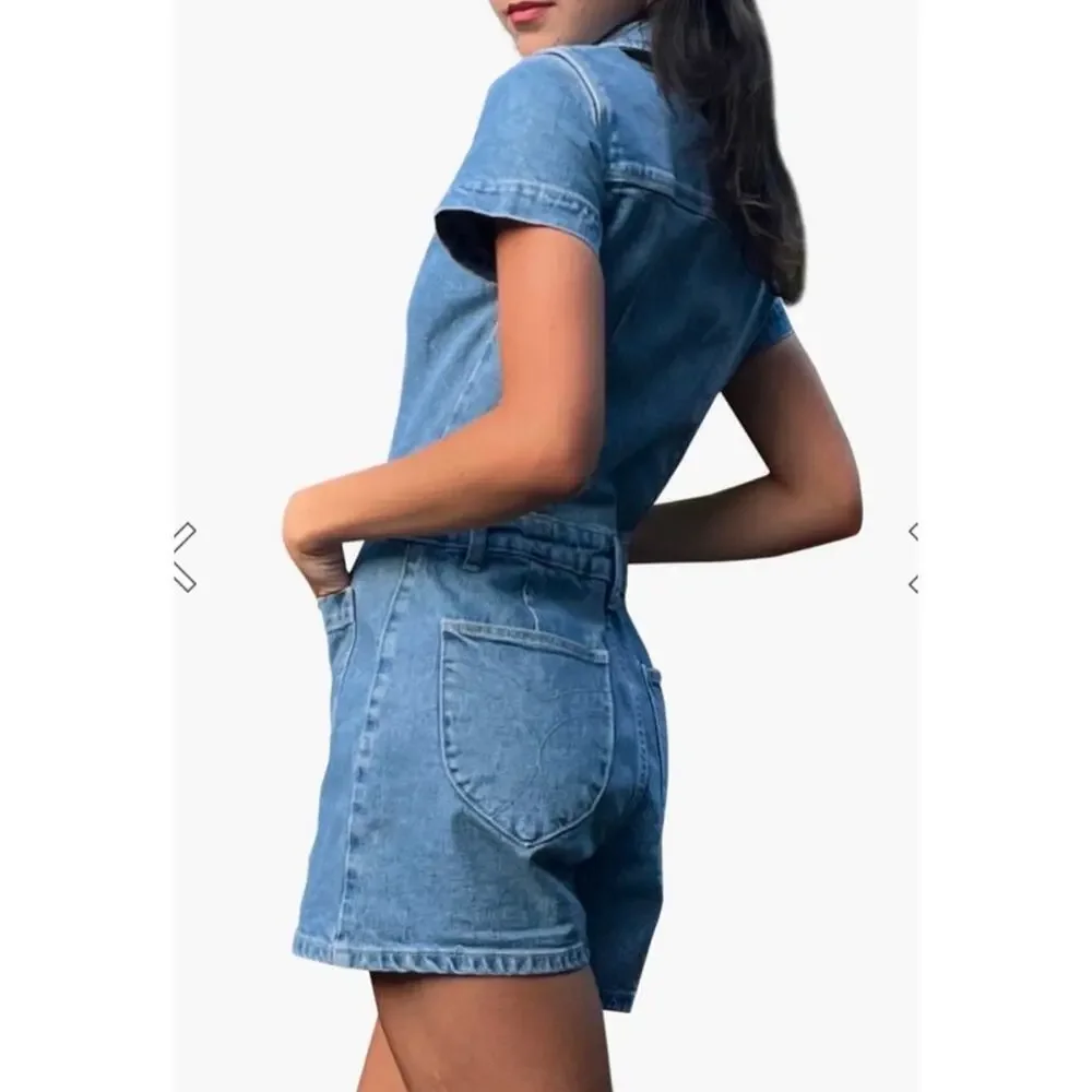 Rolla's Sailor Denim Romper in Lily Blue